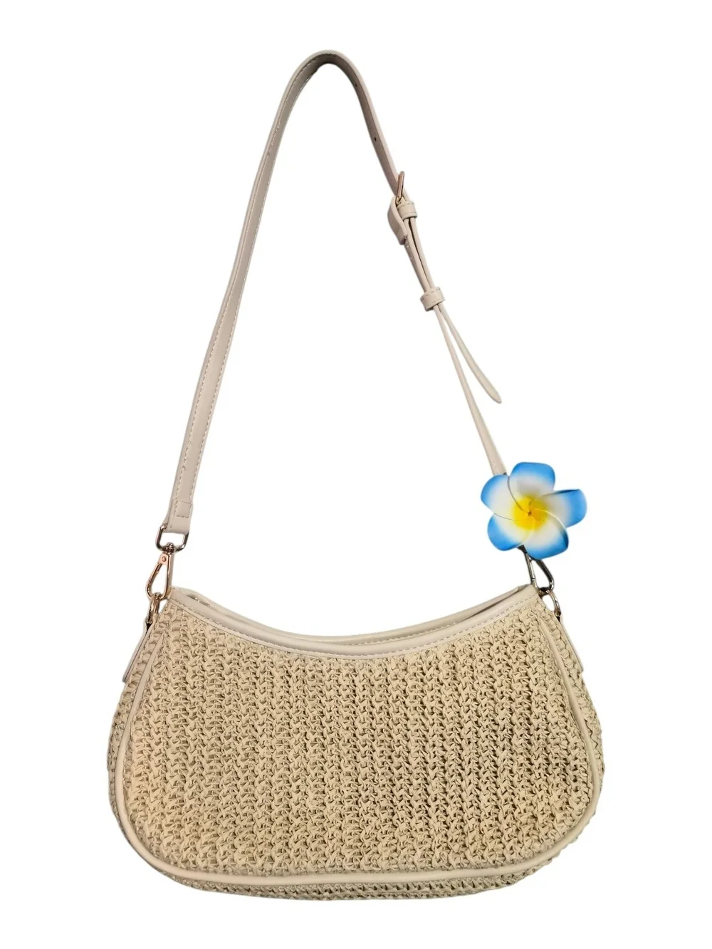 Y2K Beige Woven Raffia Straw Shoulder Purse Bag